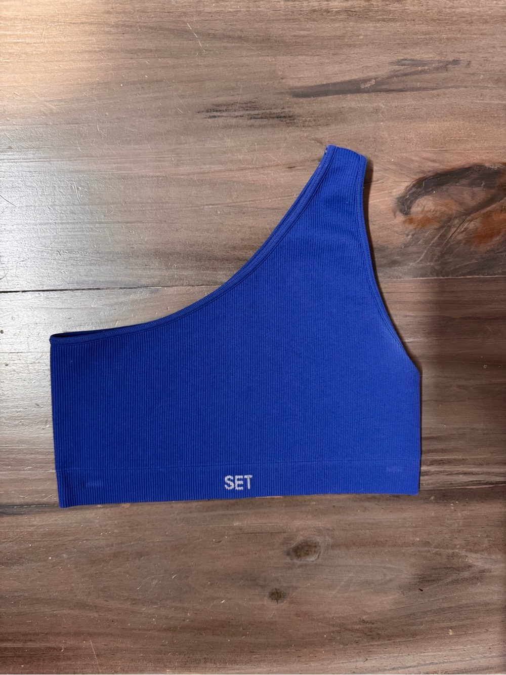 SET Active One Shoulder Ribbed Cropped Tank Blue Women’s M